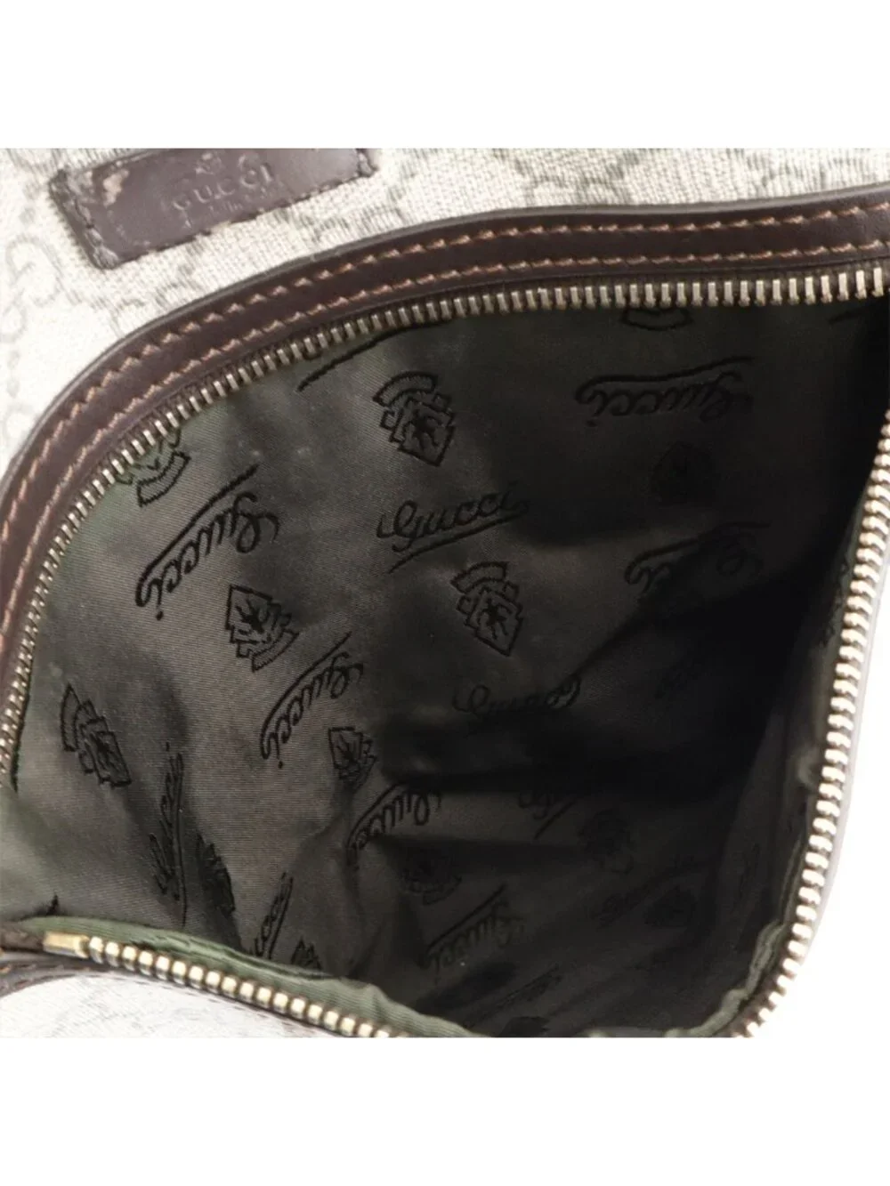 Gucci GG Supreme Plus Shoulder Bag Crossbody Leather Khaki Beige Dark Brown Gold
